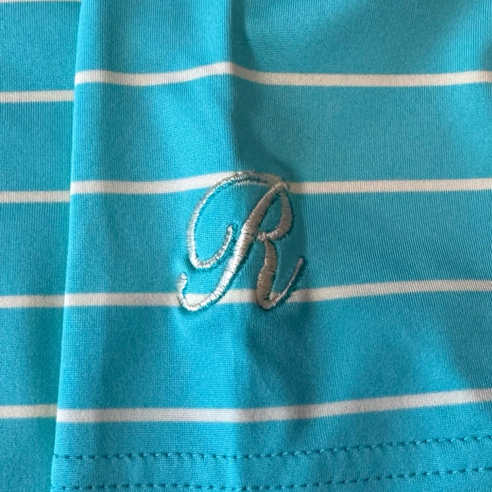 Peter Millar Polo Men’s Large Summer Comfort Embroidered “R” Aqua Light Yellow - Picture 4 of 10